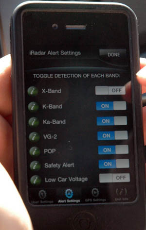 Apple iPhone displays Cobra iRadar app
